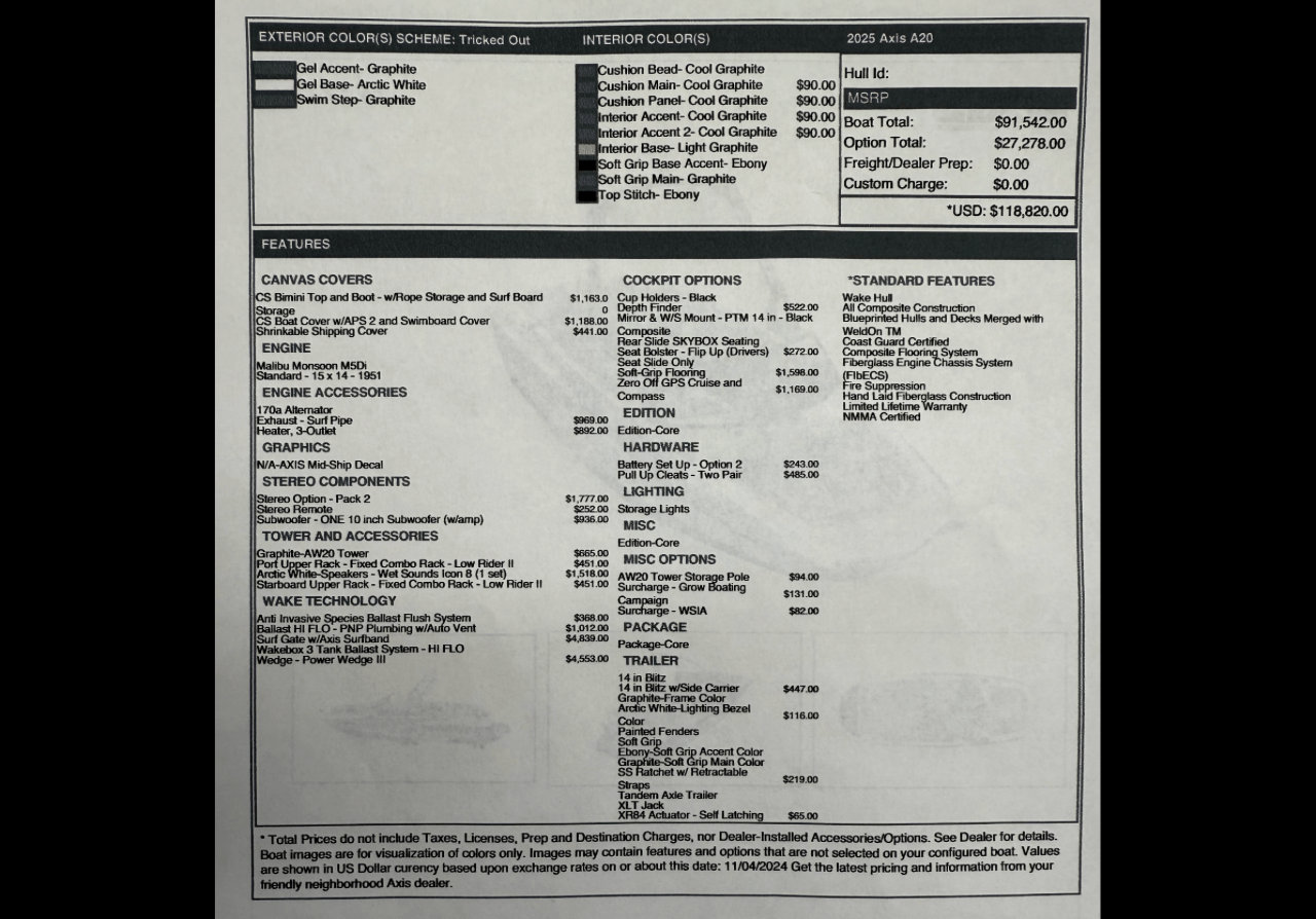 2025 AXIS A20 Wake boat with M5DI and Trailer