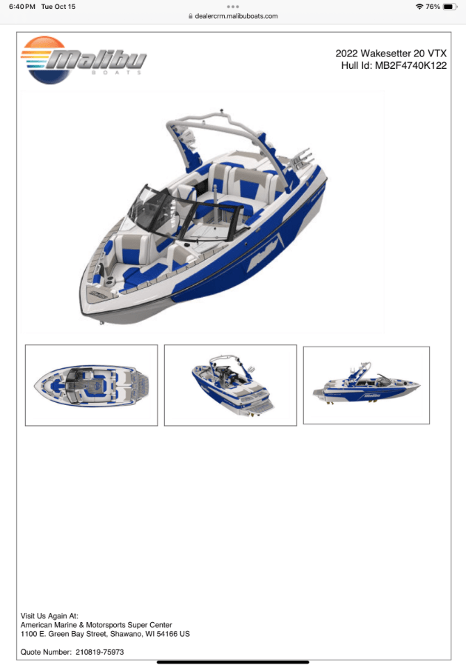 2022 MALIBU 20’ VTX Wakesetter w/ M6DI and Trl